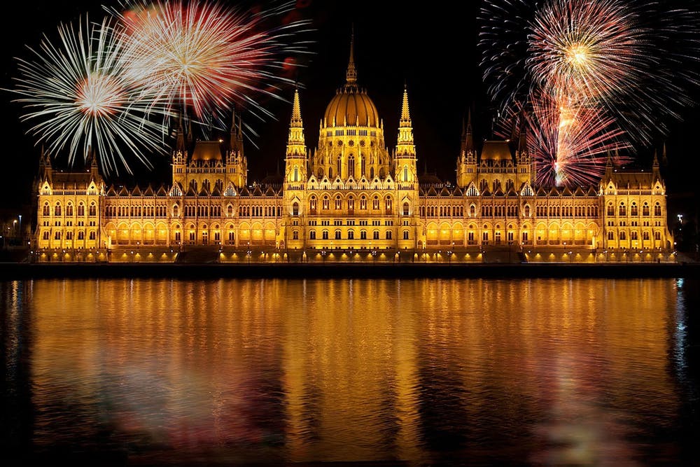vista del parlamento di Budapest dal Danubio
